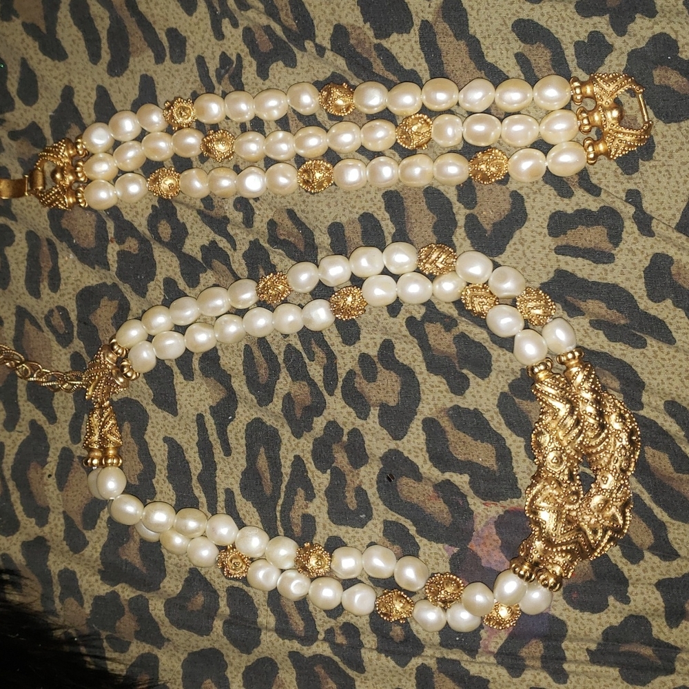 Vintage Mary McFadden 1988 gold plated necklace and bracelet